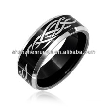 Laser Etched Tribal Design Black Tungsten Mens Ring 8mm Wedding Band